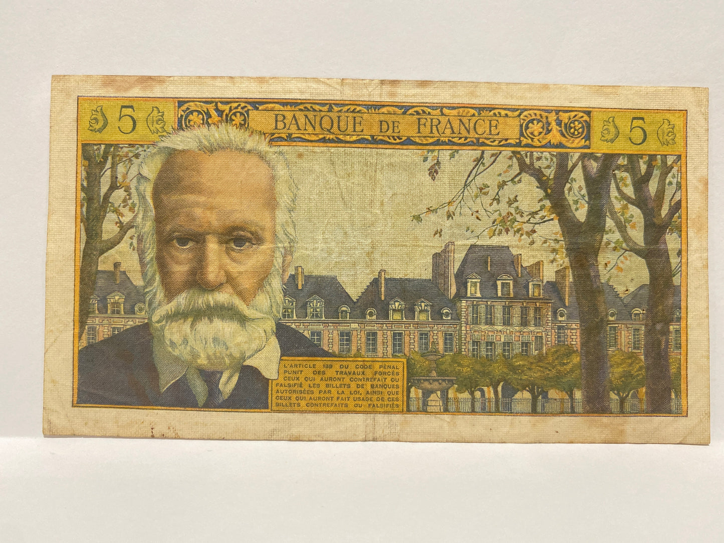 1960 FRANCE 5 NOUVEAUX FRANCS VICTOR HUGO PORTRAIT CIRCULATED