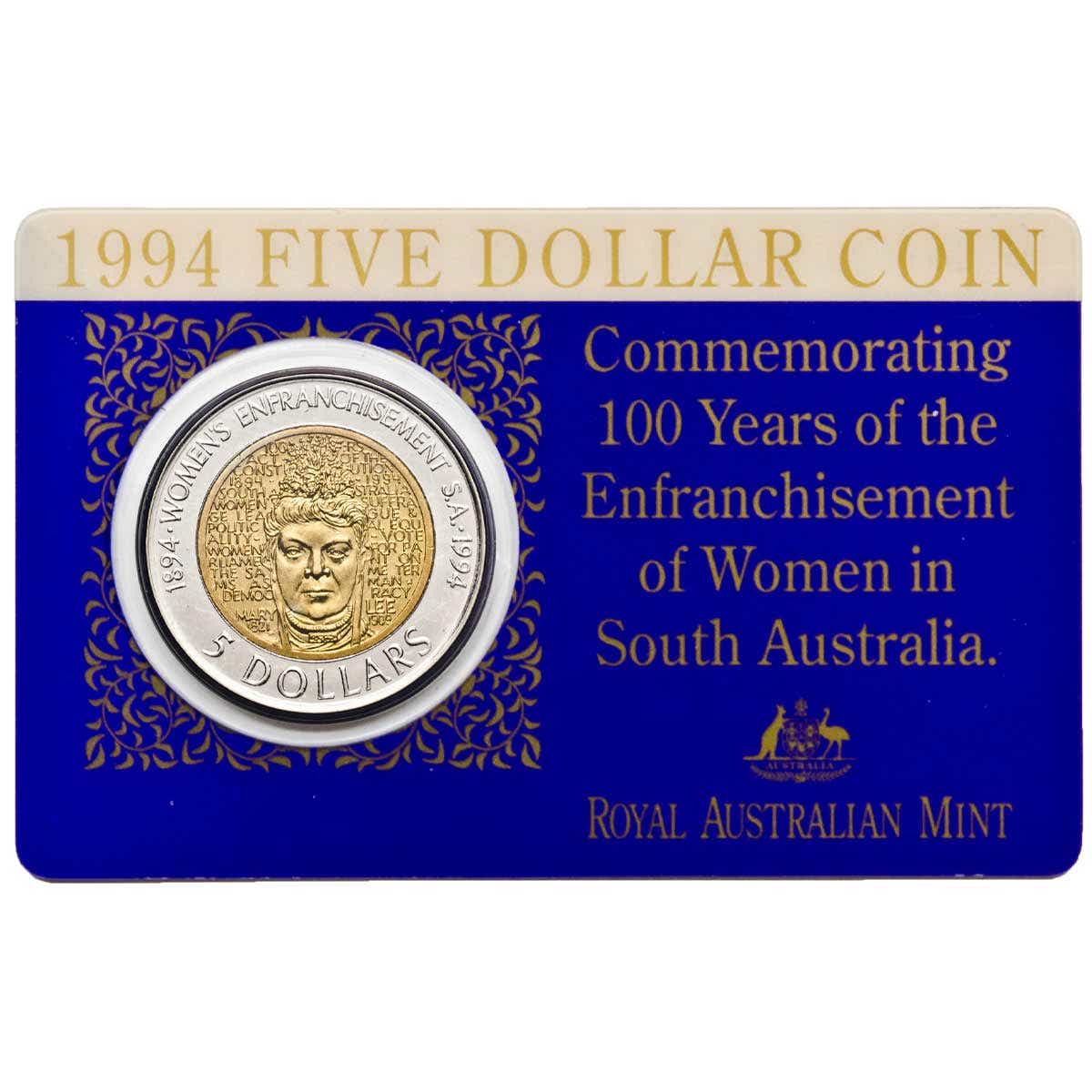 1994 $5 Commemorating 100 Years of the Enfranchisement of Women in South Australia