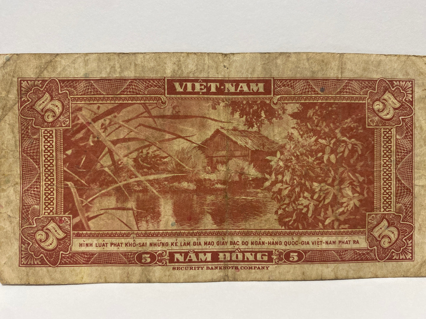 1955 SOUTH VIETNAM 5 DONG PAPER BANKNOTE CIRCULATED