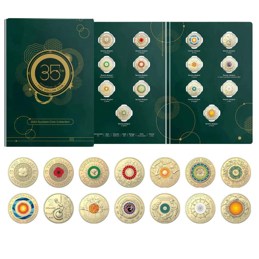 35th ANNIVERSARY OF THE $2 COIN SET - 14 UNC COINS