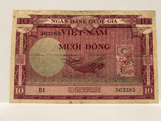 1955 VIETNAM 10 DONG PAPER BANKNOTE CIRCULATED