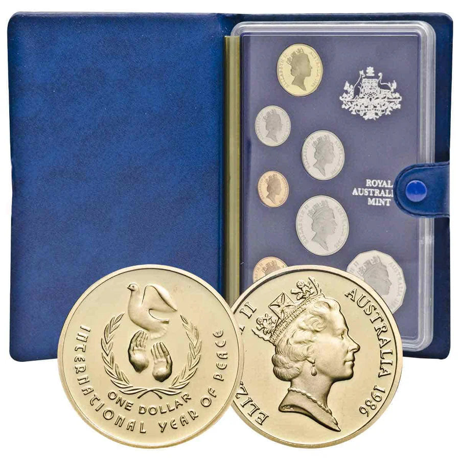 1986 ROYAL AUSTRALIAN MINT INTERNATIONAL YEAR OF PEACE 7 COIN PROOF SET