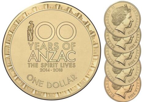 2014-2018 Australian $1 100 Years of ANZAC 5 coin set UNCIRCULATED