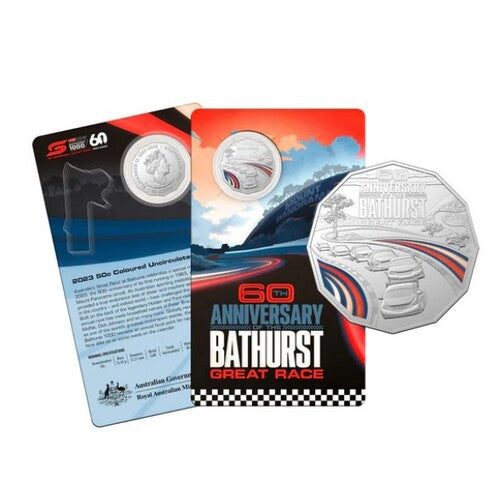 2023 60TH ANNIVERSARY OF BATHURST COLOURED 50C COIN CARDED