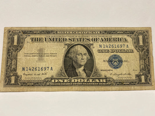 SERIES 1957A USA $1 BANKNOTE SILVER CERTIFICATE BLUE SEAL