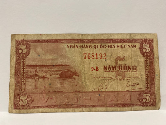 1955 SOUTH VIETNAM 5 DONG PAPER BANKNOTE CIRCULATED