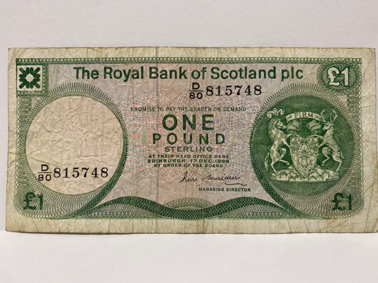 1986 ROYAL BANK OF SCOTLAND ONE POUND PAPER BANKNOTE CIRCULATED