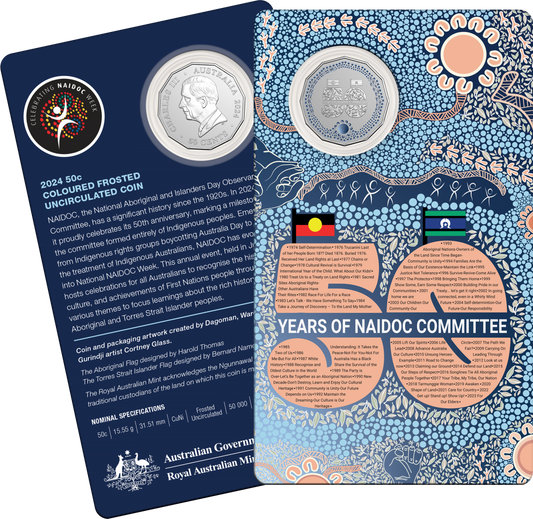 2024 50th Anniversary of NAIDOC week coloured carded 50c unc