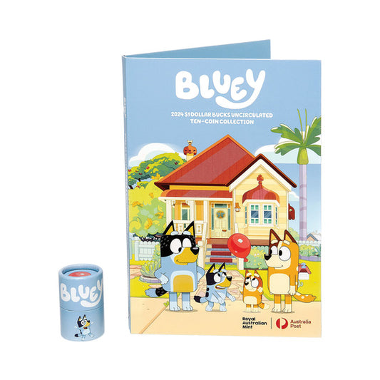 Bluey 10-Coin Tube Opened with Collectable Folder 2024