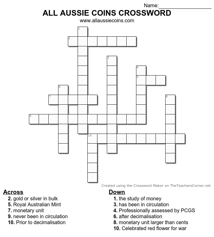 ALL AUSSIE COINS CROSSWORD