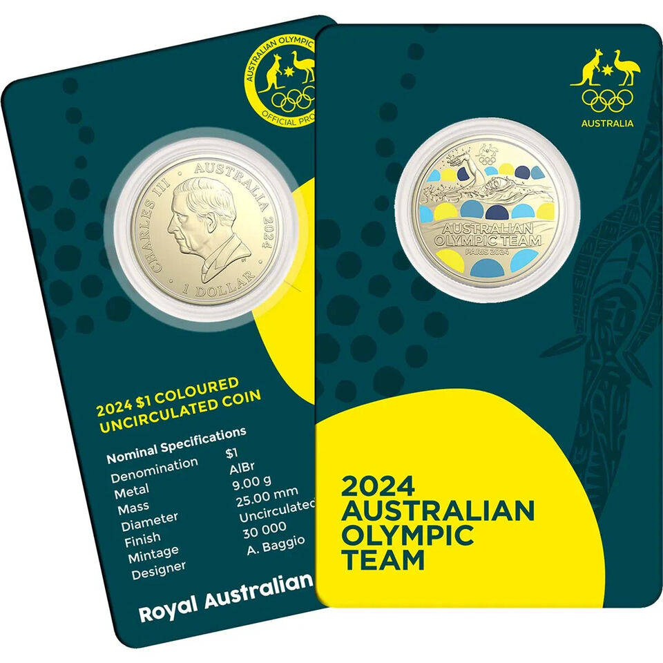 2024 OLYMPIC TEAM COLOURISED $1 COIN ON CARD