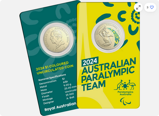 2024 PARALYMPIC TEAM COLOURISED $1 COIN ON CARD