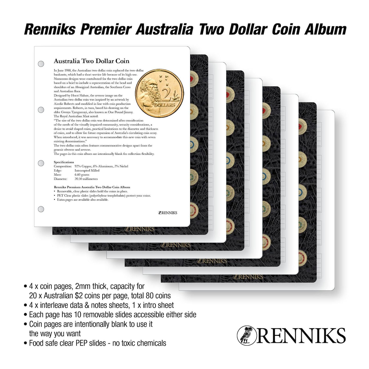 RENNIKS PREMIER AUSTRALIAN TWO DOLLAR COIN ALBUM - NEW PRODUCT