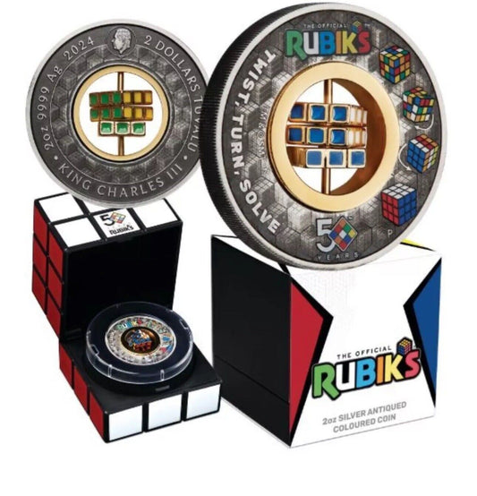 2024 2oz Silver 50th Anniversary Rubiks Cube Antiqued Coin