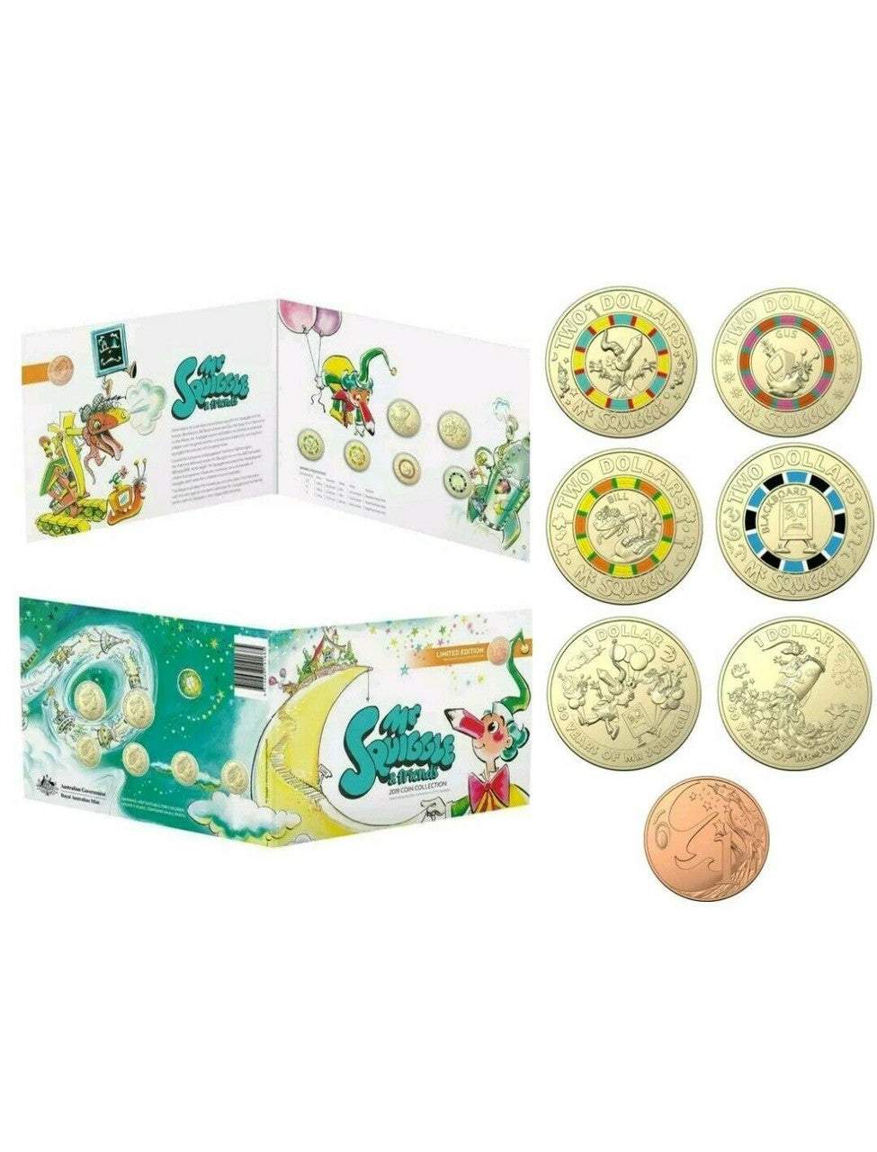 2019 MR SQUIGGLE & FRIENDS 6 COIN SET FOLDER UNC