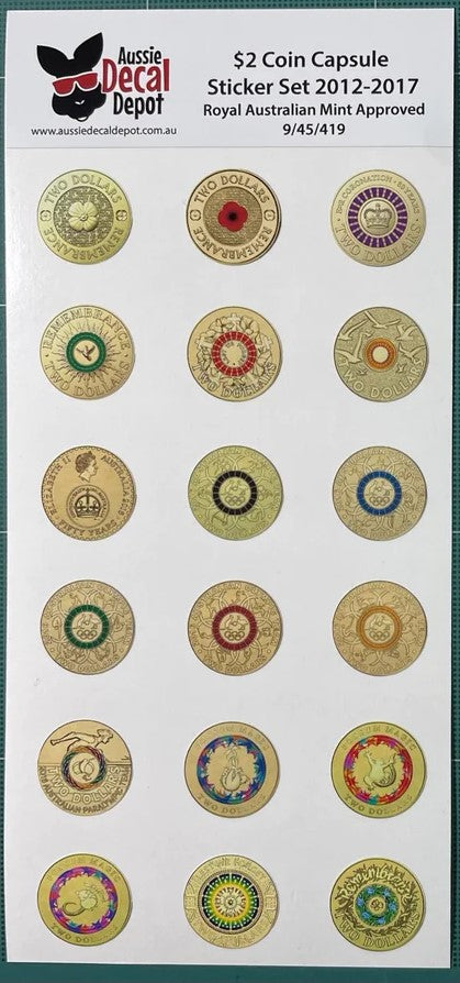 $2 Coin Tube Stickers 2012-2017