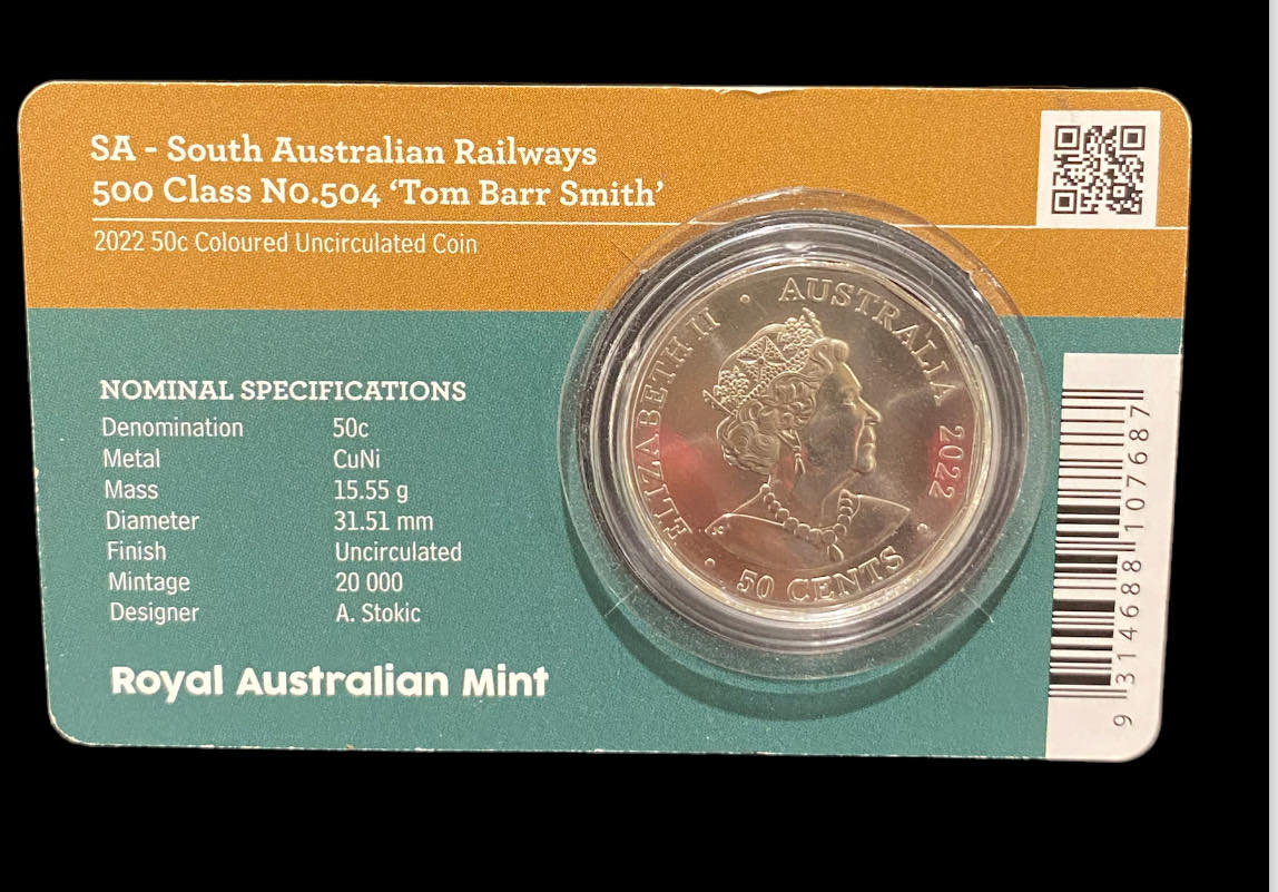 2022 RAM 50c Australian Rail Heritage Steam Power SA No504 Coin - Carded UNC