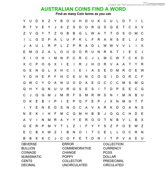 ALL AUSSIE COINS FIND A WORD