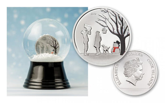 2019 COOK ISLANDS $1 WINTER WONDERLAND SNOWGLOBE 1/10 OZ SILVER COIN